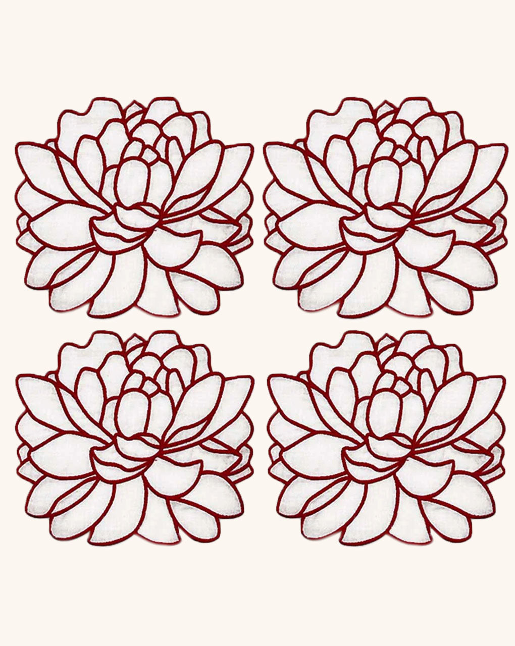 Cocteleras Blossom en Lino Blanco con Orilla Bordada en Rojo . Set de 4 copy 2