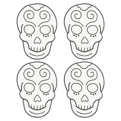 Juego de 4 Servilletas de Coctel en forma de Calaca en Lino Blanco con Bordado Negro