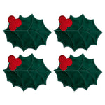 Servilletas de coctel en forma de hoja de noche buena con cerecitas rojas marca Zash, perfectas para Navidad