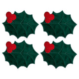 Servilletas de coctel en forma de hoja de noche buena con cerecitas rojas marca Zash, perfectas para Navidad