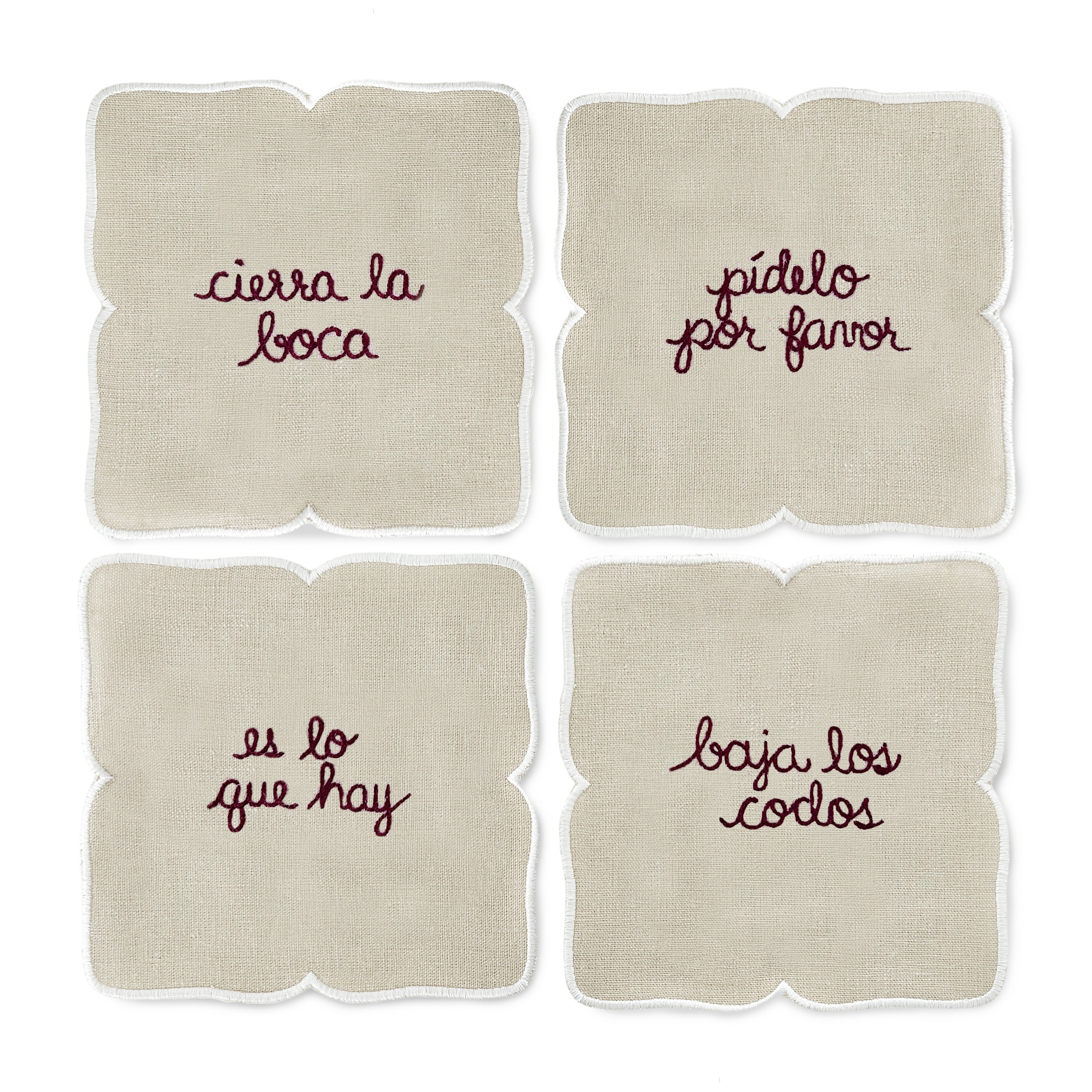 Servilletas de coctel con frases de buenos modales bordadas de la marca Zash