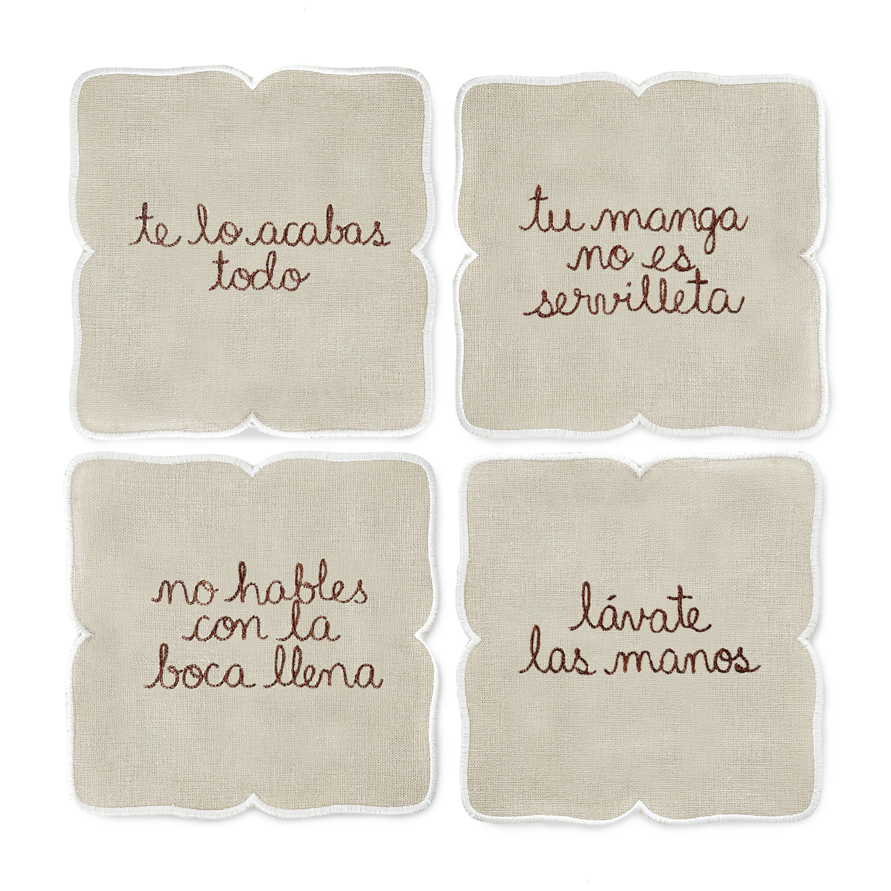Servilletas de coctel con frases de buenos modales bordadas de la marca Zash