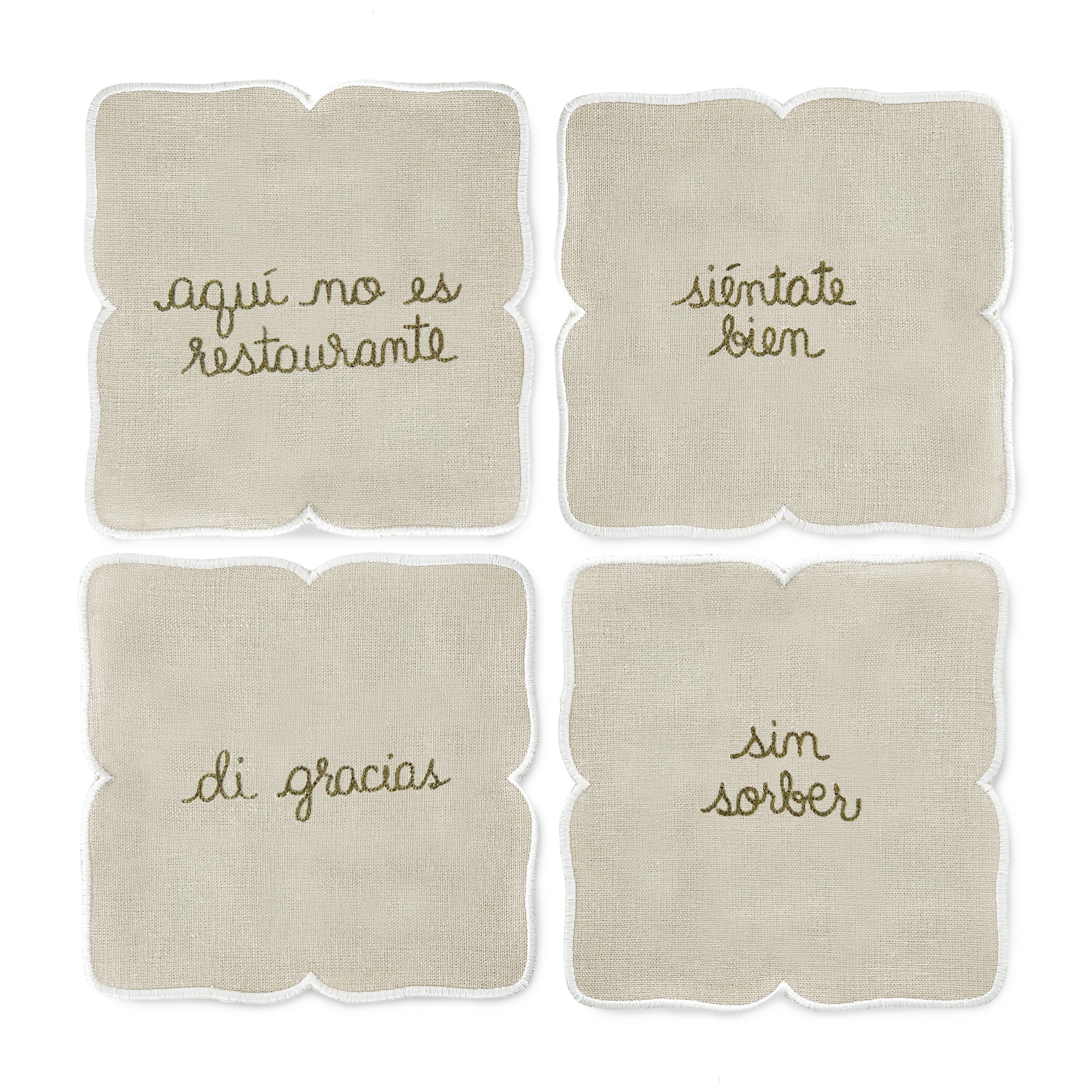 Servilletas de coctel con frases de buenos modales bordadas de la marca Zash