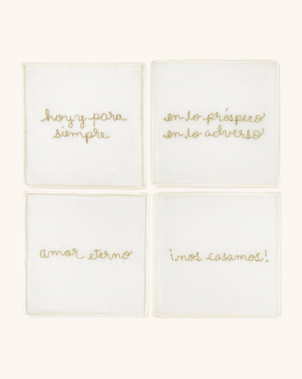 Cocteleras bordadas con Frases de Novios Set 1. Set de 4 piezas