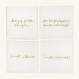 Cocteleras bordadas con Frases de Novios Set 1. Set de 4 piezas