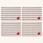 Cocteleras de Loneta con Rayas Blancas y Rojas con Bordado de Cangrejo. Set de 4