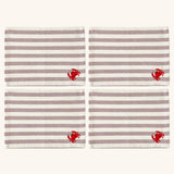 Cocteleras de Loneta con Rayas Blancas y Rojas con Bordado de Cangrejo. Set de 4