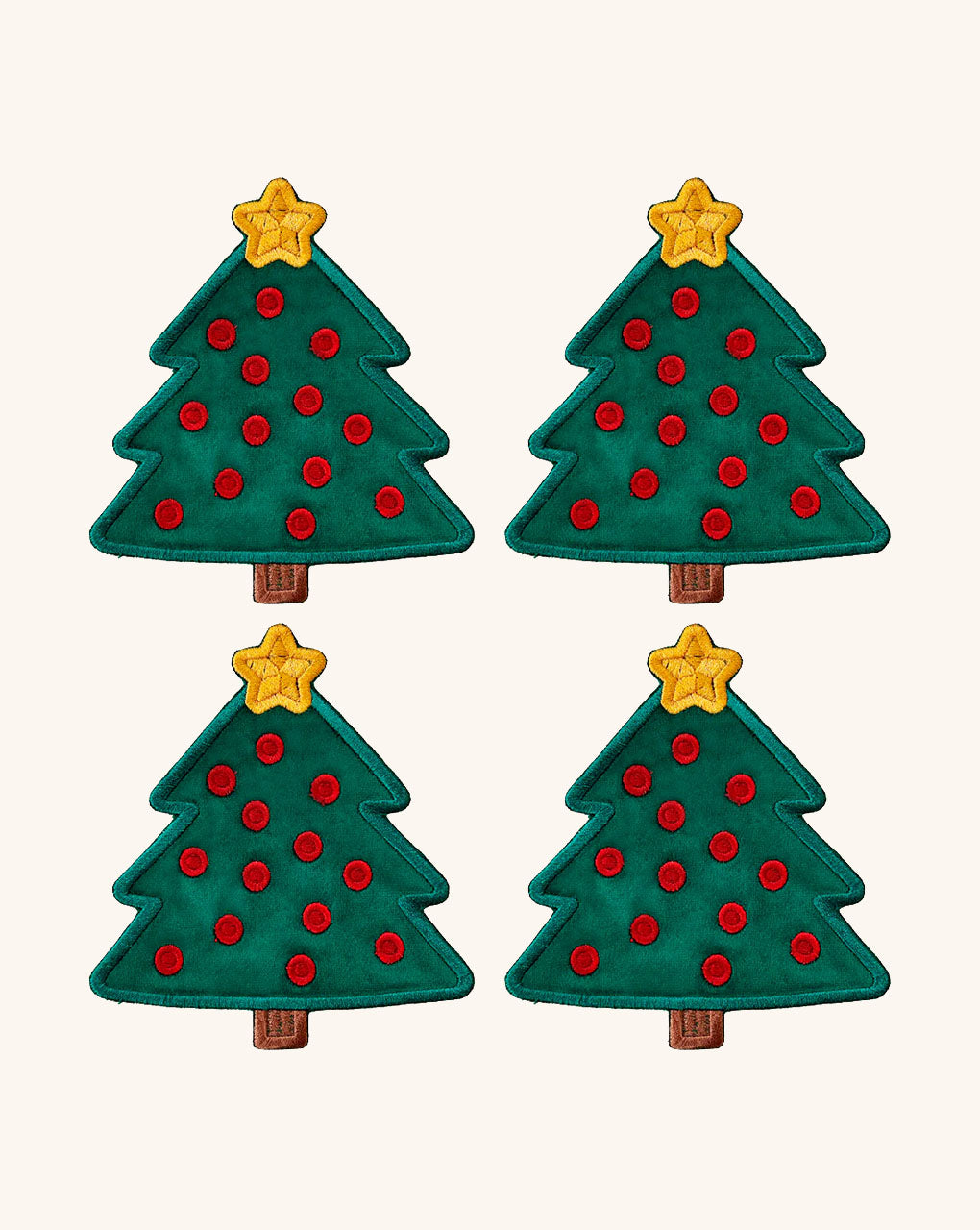 Cocteleras en Forma de Árbol de Navidad en Terciopelo Verde. Set de 4