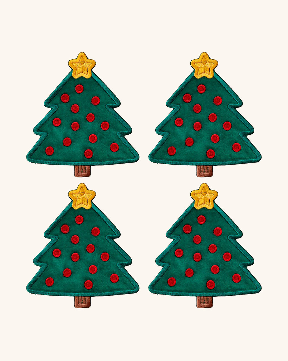 Cocteleras en Forma de Árbol de Navidad en Terciopelo Verde. Set de 4