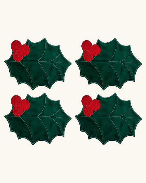 Cocteleras en Forma de Muerdago en Terciopelo Verde. Set de 4