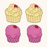 Cocteleras en Lino Violeta y Mantequilla con Bordado de Cupcake y Helado. Set de 4