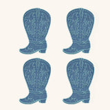 Cocteleras de Bota en Lino Azul con Bordado Turquesa. Set de 4