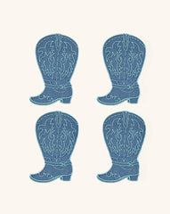 Cocteleras de Bota en Lino Azul con Bordado Turquesa. Set de 4