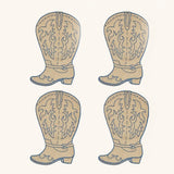 Cocteleras de Bota en Lino Caramelo con Bordado Azul. Set de 4