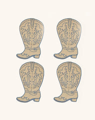 Cocteleras de Bota en Lino Caramelo con Bordado Azul. Set de 4