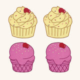 Cocteleras en Lino Violeta y Mantequilla con Bordado de Cupcake y Helado. Set de 4