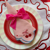 Servilletas Cherry en Algodón Rosa con Bordado de Moño y Cerecitas. Set de 4.