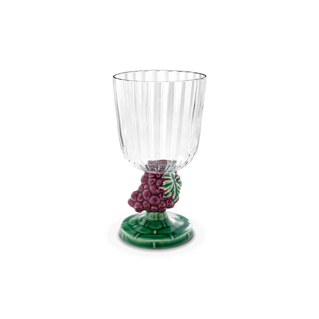 Copa de cristal con pata de cerámica con forma de uvas, marca Bordallo Pinheiro