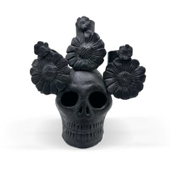 Candelabro Artesanal en Forma de Catrina Color Negro de Barro