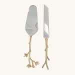 Cubiertos de Servicio para Pastel con Mango de Bronce en Forma de Ramitas Set de Pala y Cuchillo