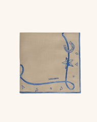 Servilletas Cowgirl en Lino Caramelo con Bordado Azul. Set de 4