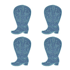 Cocteleras de Bota en Lino Azul con Bordado Turquesa. Set de 4