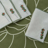 Cocteleras Olivos con Bordado de Aceitunas en Lino Arena. Set de 4