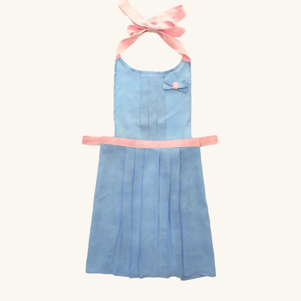 Delantal en Lino Azul con Rosa