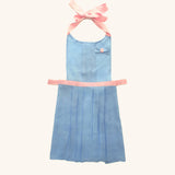 Delantal en Lino Azul con Rosa