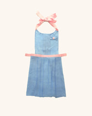 Delantal en Lino Azul con Rosa