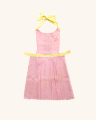 Delantal en Lino Rosa con Amarillo.