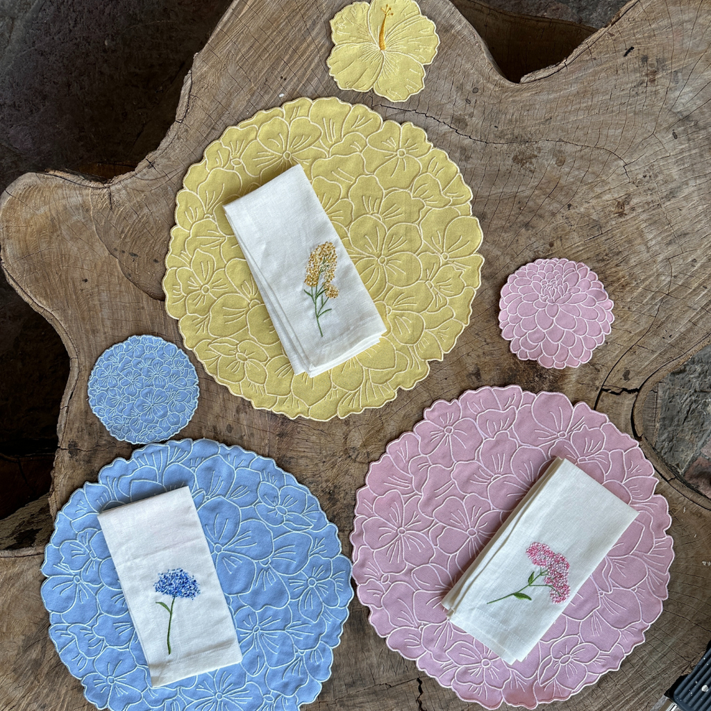 Set Individual Hortensia Rosa con Servilleta Flor Rosa