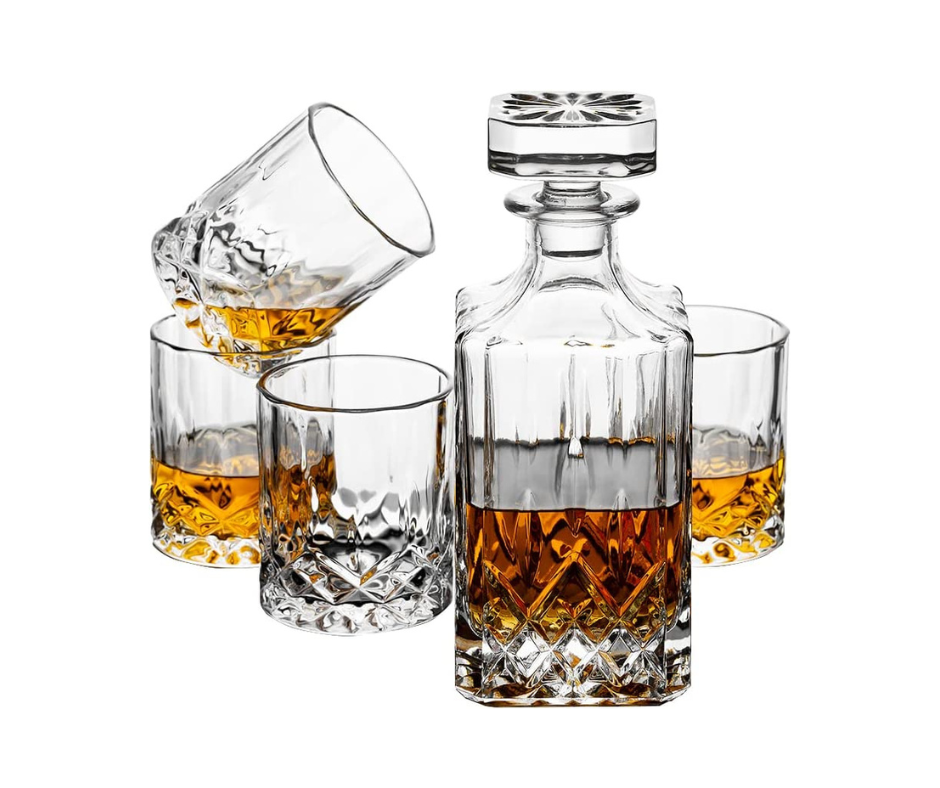 Licorera con vasos de cristal cortado marca Vista Alegre