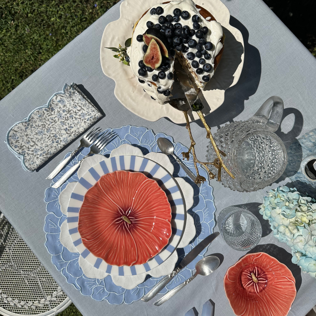 Set de Mantelería con Individual Hortensia Azul y Servilleta Big Daisy Florecitas Azul