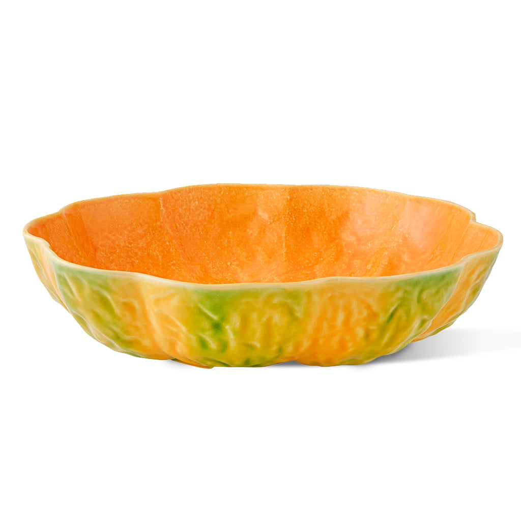 Ensaladera en forma de calabaza de cerámica naranja con verde de la marca Bordallo Pinheiro