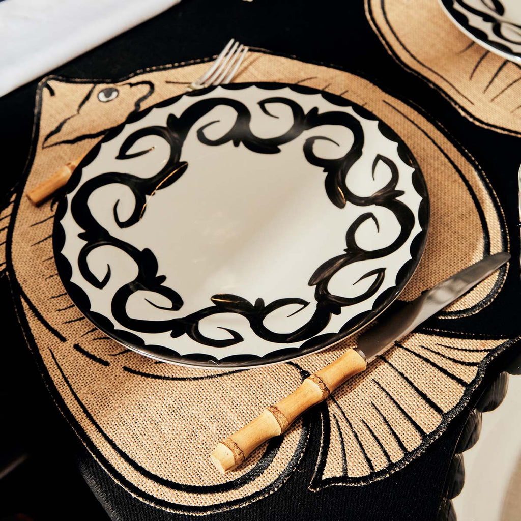 Plato Trinche 26 cm Puebla en Blanco y Negro. Set de 4