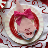 Servilletas Cherry en Algodón Rosa con Bordado de Moño y Cerecitas. Set de 4.