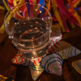 Cocteleras Posada en Lino Blanco con Bordado de Piñata y Burrito de Colores. Set de 4