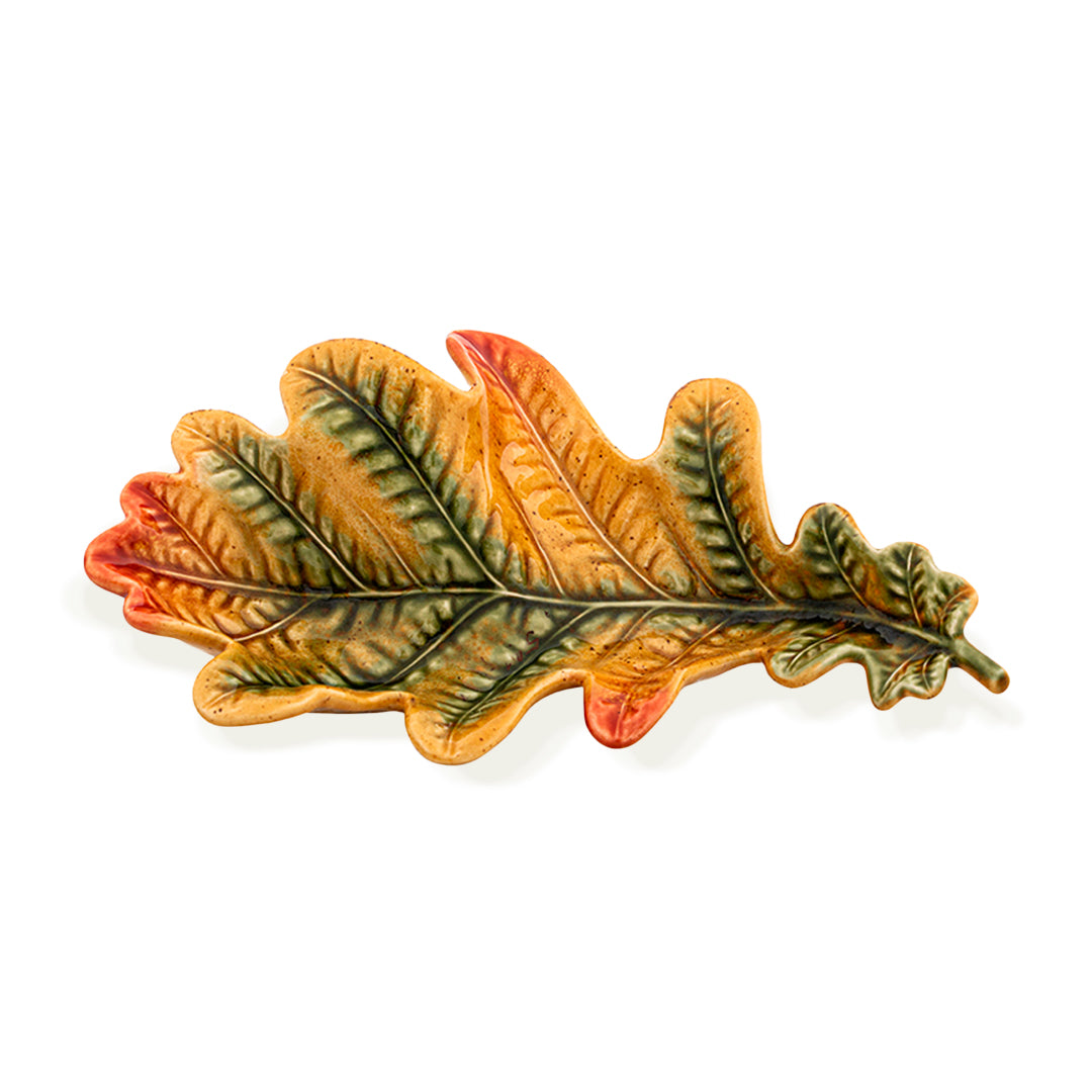Plato mediano de 24 cm en Forma de Hoja de árbol Roble en colores otoñales de Bordallo Pinheiro