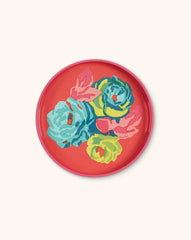 Charola Redonda de Madera con Geranios