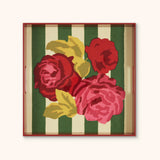 Charola Cuadrada de Madera con Rayas y Flores