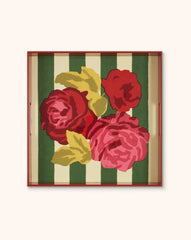 Charola Cuadrada de Madera con Rayas y Flores