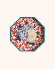 Charola Octagonal de Madera Turquesa Geranios