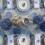 Coctelera Flor Hortensia en Loneta de Algodón Azul Pastel. Set de 4