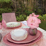 Plato para Pan con Ondas en Rosa Fuerte y Anillo Rosa Claro. Set de 4