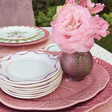 Plato para Pan con Ondas en Rosa Fuerte y Anillo Rosa Claro. Set de 4