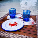 Cocteleras de Loneta con Rayas Blancas y Rojas con Bordado de Cangrejo. Set de 4