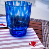 Cocteleras de Loneta con Rayas Blancas y Rojas con Bordado de Cangrejo. Set de 4