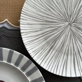 Platos Trinche de Rayas Gris Plata, set de 4