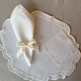 Individuales Hannah en Algodon Blanco con Bordado Ivory. Set de 4